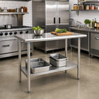 Thumbnail image #2 for Eagle Group Deluxe T2472SEB Stainless Steel Work Table, 72W x 24D, 16-Gauge 300-Series Top, Open Base with Adjustable Undershelf