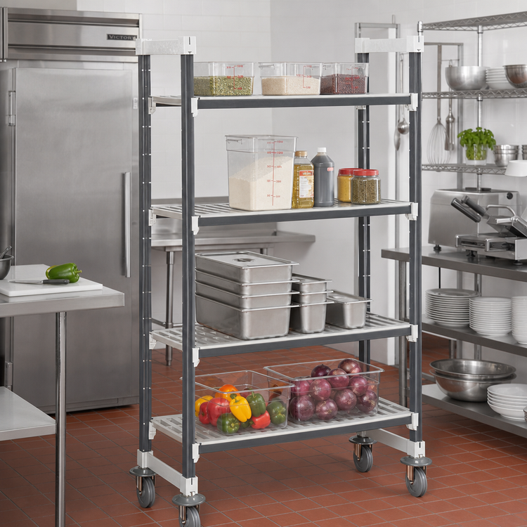 Product image #2 for Cambro Camshelving Elements XTRA High Density Mobile Starter Unit, 24 x 60 x 78-1/4 Inches, 4-Tier Vented, Speckled Gray