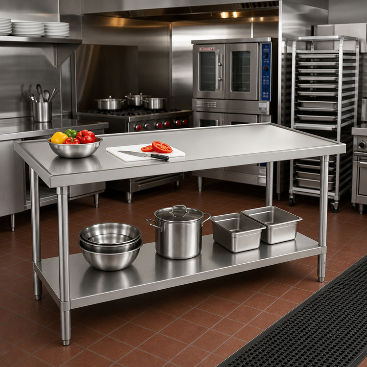 Product image #2 for Advance Tabco 72-Inch x 30-Inch 14-Gauge 304 Stainless Steel Work Table with Adjustable Undershelf