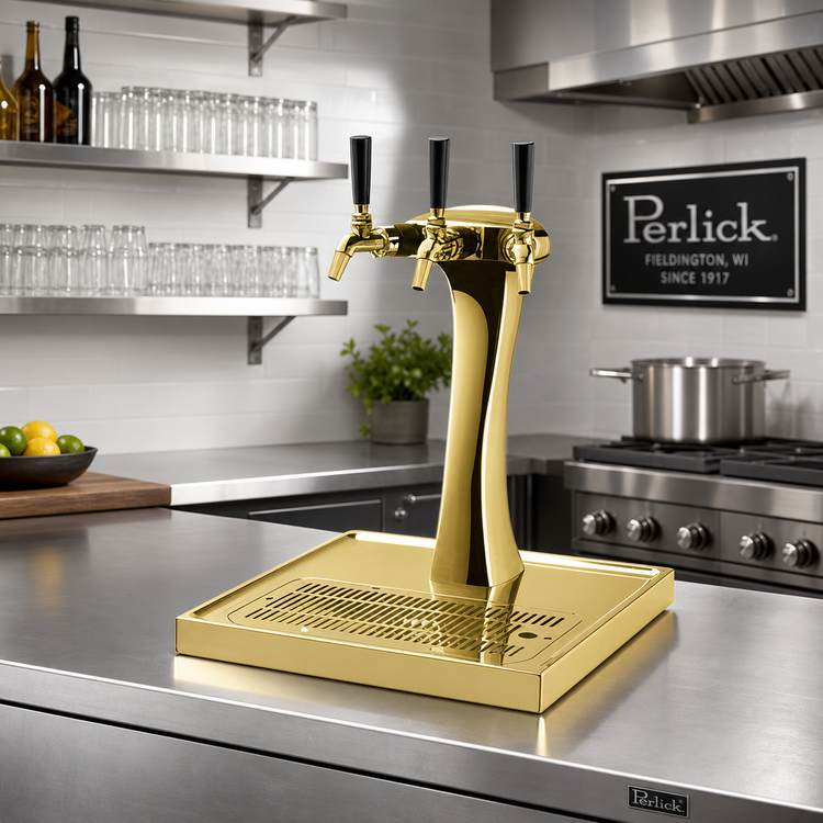 Product image #2 for Perlick Panther 3-Faucet Countertop Glycol-Cooled Draft Beer Tower with Gold-Plated Finish