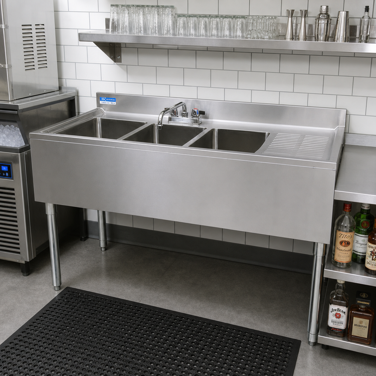 Product image #2 for BK Resources 48-Inch Three-Compartment Stainless Steel Underbar Sink with Right Drainboard and Faucet