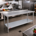Thumbnail image #2 for Duke Manufacturing Deluxe 108-Inch x 30-Inch Stainless Steel Work Table with 1-1/8-Inch Straight Riser and Galvanized Undershelf