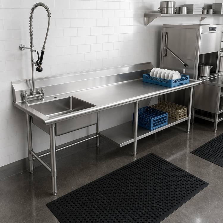 Product image #2 for Left-to-Right Soiled Dishtable with 20 x 20 Pre-Rinse Sink, 60 x 30 Inch 16/304 Stainless Steel Top