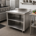 Thumbnail image #2 for Advance Tabco 48-Inch x 36-Inch Work Table with Open Front Cabinet Base, Mid-Shelf, 14 Gauge 304 Stainless Steel Top, and 5-Inch Backsplash