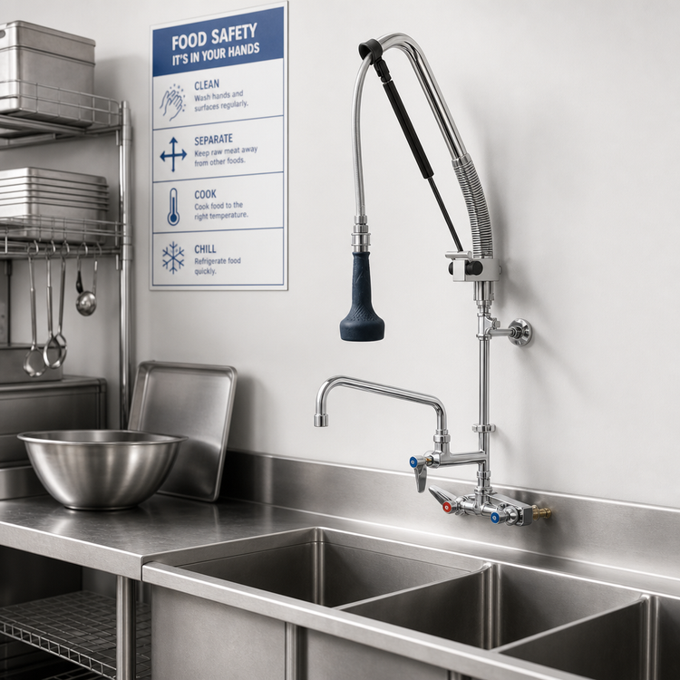 Product image #2 for EverSteel Wall-Mount Workboard Pull-Down Pre-Rinse Unit with Add-On Faucet, 12-Inch Swing Nozzle, 4-Inch Centers
