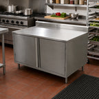 Thumbnail image #2 for BK Resources CSTR5-2436H 36"W x 24"D Stainless Steel Enclosed Chef Work Table with Hinged Doors, 14-Gauge Top and 5" Back Riser