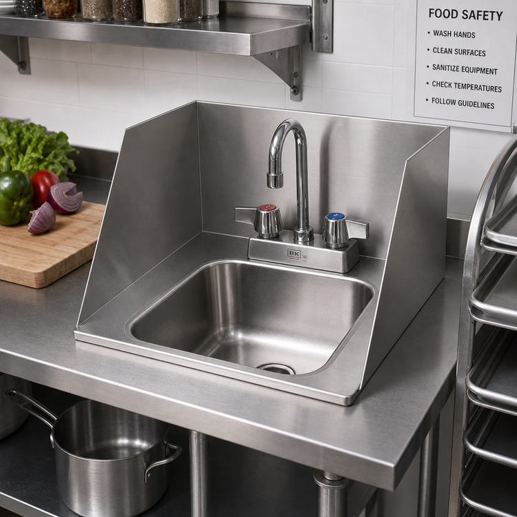 Product image #2 for BK Resources Deep Drawn 1-Compartment Drop-In Sink with 3-Sided Riser, 9 x 9 x 5 Bowl, Includes Lead-Free Gooseneck Faucet and Basket Drain