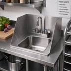 Thumbnail image #2 for BK Resources DDI-0909524S-P-G 1-Compartment Drop-In Stainless Steel Sink, 9 x 9 x 5 Bowl, 3-Sided Riser, Faucet & Basket Drain