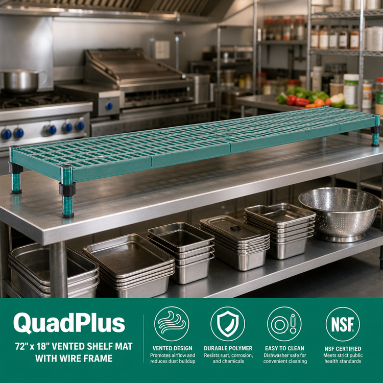 Product image #2 for QuadPlus 72-Inch x 18-Inch Vented Green Polymer Shelf Mat with Wire Frame
