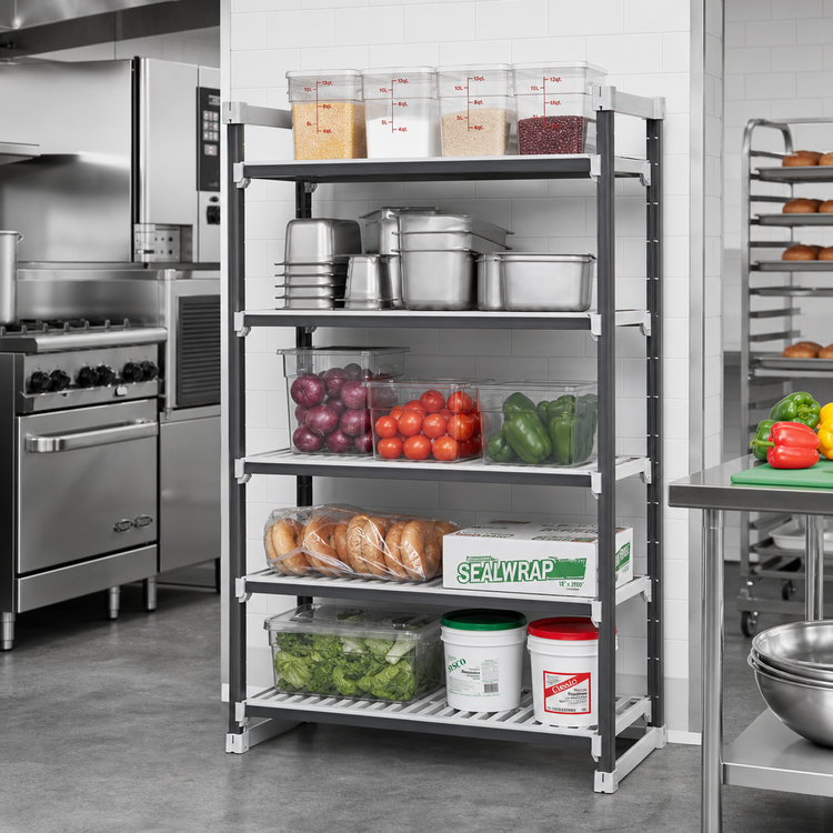Product image #2 for Cambro Camshelving Elements XTRA 5-Tier Vented Stationary Starter Shelving Unit, 24 x 24 x 64 Inches, Speckled Gray