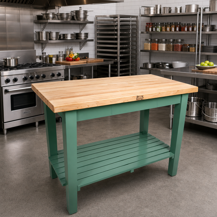 Product image #3 for John Boos Classic Country Wood Top Work Table, 60 x 25 Inches, 1-1/2 Inch Edge Grain Northern Hard Rock Maple Top, Painted Base