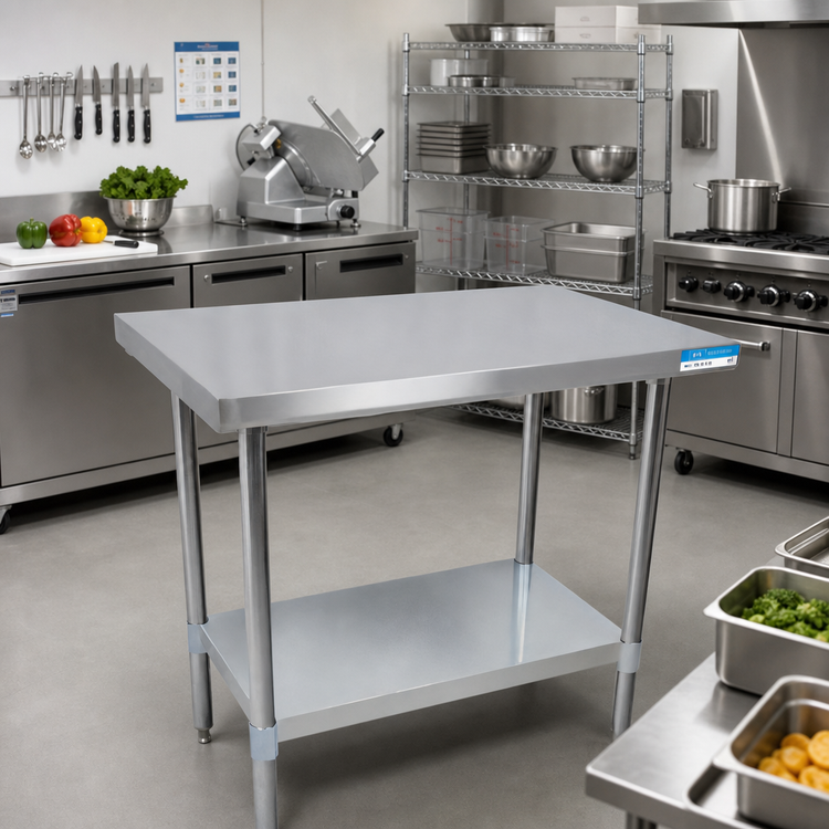 Product image #2 for BK Resources 60 Inch x 30 Inch 18 Gauge 430 Stainless Steel Flat Top Work Table with Galvanized Undershelf