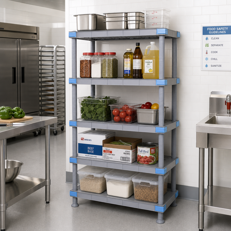 Product image #2 for Quantum Millenia 5-Shelf Solid Polymer Shelving Starter Unit with Dunnage Stand, 60W x 21D x 74H, Gray