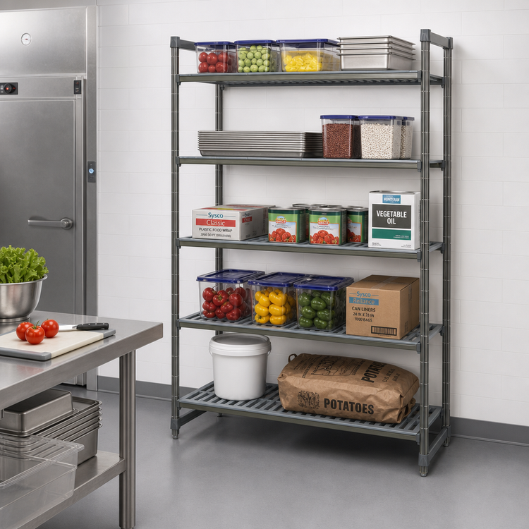 Product image #2 for Cambro Camshelving Basics Plus 5-Tier Add-On Polymer Shelving Unit, 21" x 42" x 84", Vented and Solid, Brushed Graphite