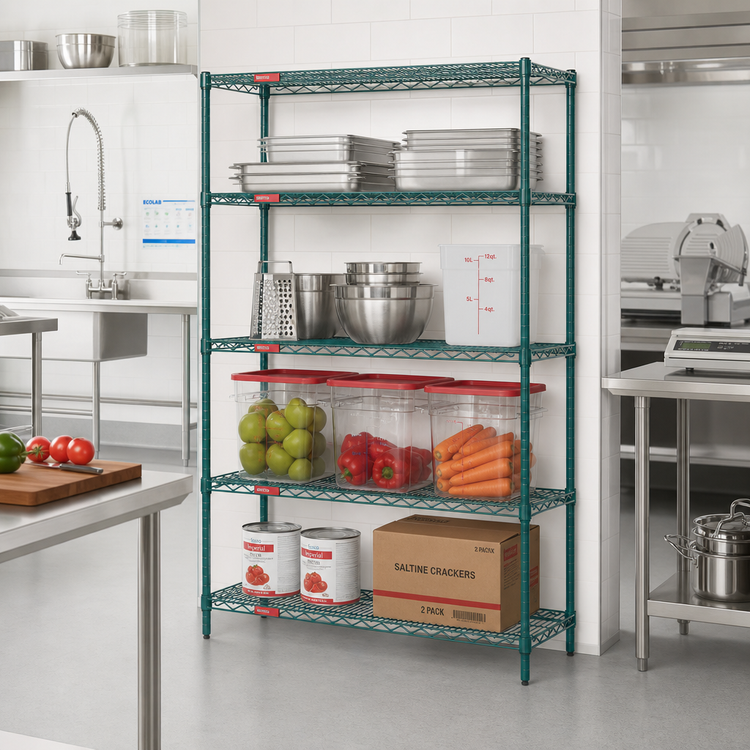 Product image #2 for Eagle Group Valu-Gard Stationary 4-Tier Wire Shelving Starter Unit, 48W x 18D x 74H, Green Epoxy