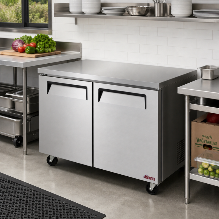Product image #2 for Turbo Air E-Line 48-1/4-Inch Two-Section Undercounter Freezer with Solid Doors, 13.2 Cu. Ft., Self-Contained Rear-Mounted Refrigeration