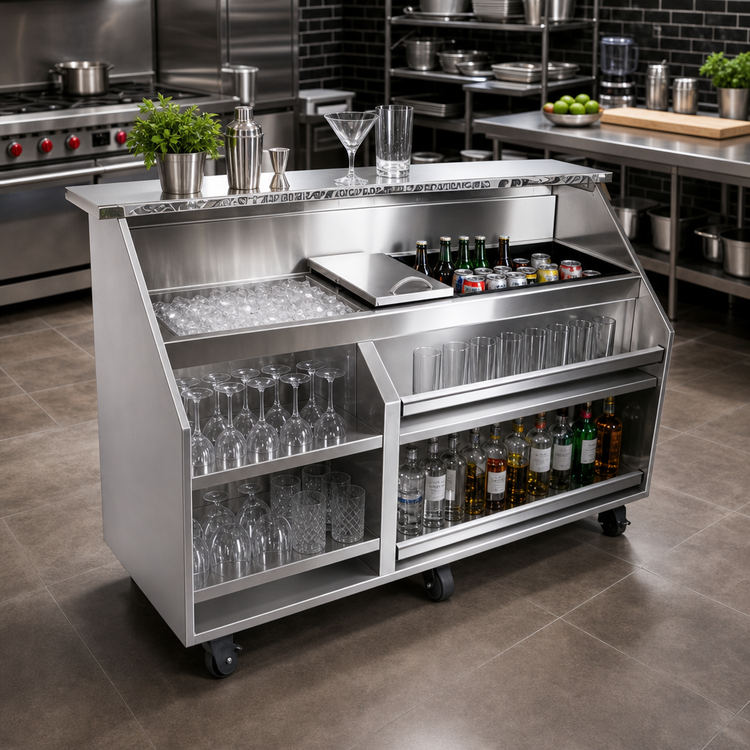Product image #2 for Stainless Steel Portable Glassware Bar with 12-Inch Ice Bin and 36-Inch Beverage Compartment
