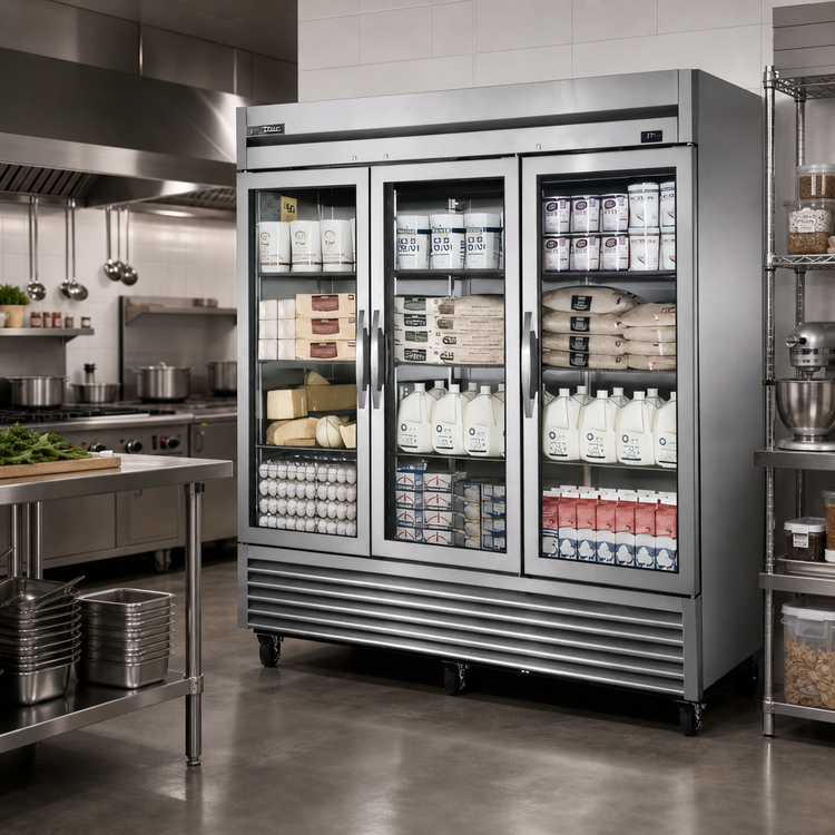 Product image #2 for True 3-Section Reach-In Refrigerator with 3 Framed Glass Doors, Stainless Steel, Bottom-Mounted Self-Contained Refrigeration