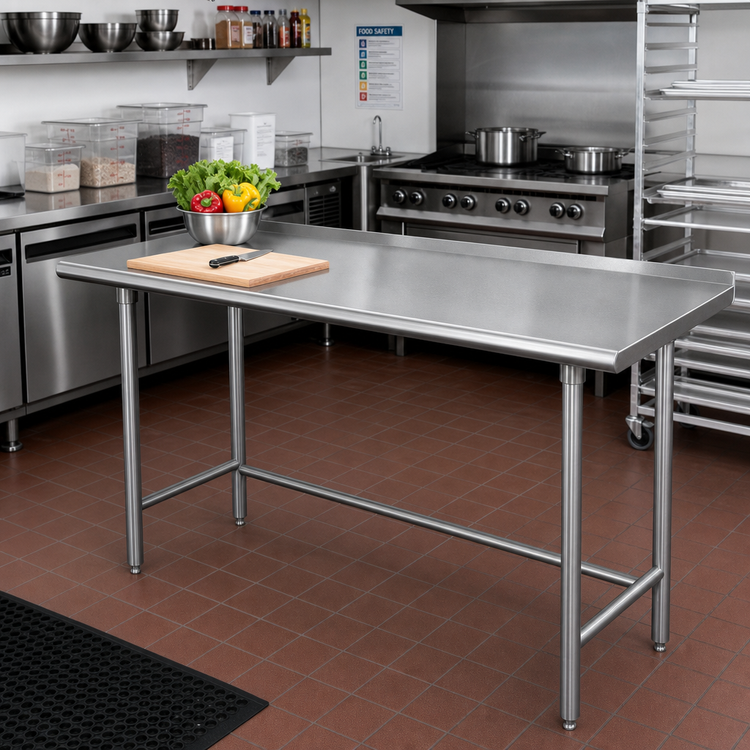 Product image #2 for Advance Tabco Special Value Series Open Base Stainless Steel Work Table with 1-1/2 Inch Rear Up-Turn, 84W x 30D