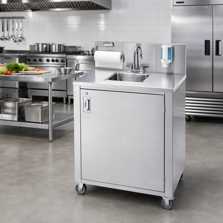 Product image #2 for Portable Single-Bowl Stainless Steel Hand Sink with Backsplash, Water Heater Tank & Pump