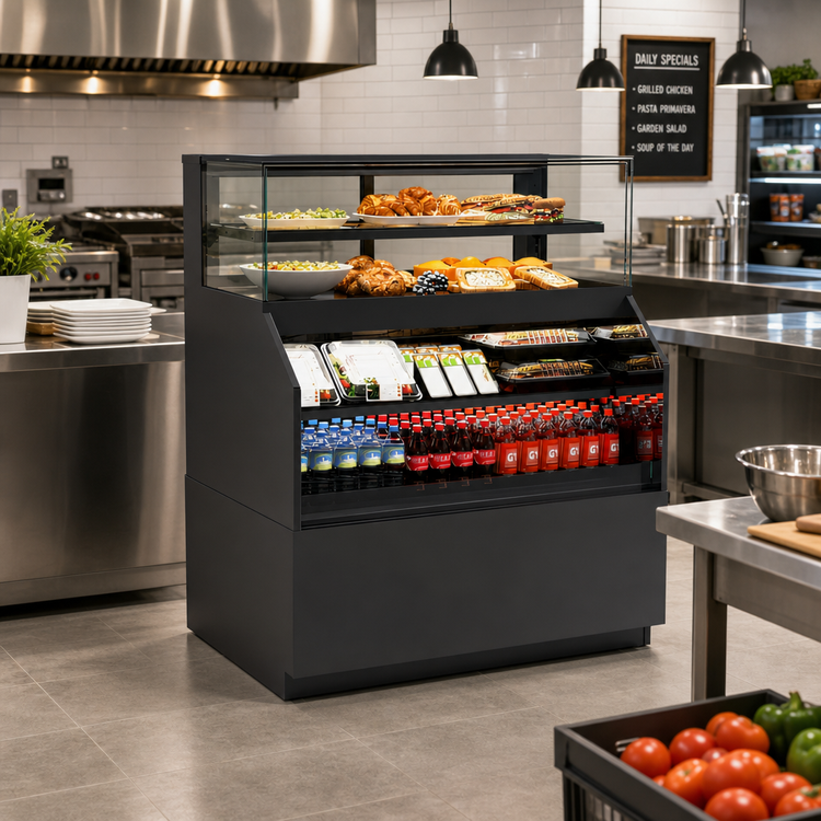 Product image #2 for Reveal® Combination Convertible Service Above Refrigerated Self-Service Case, 35-3/4" Wide, Freestanding, Self-Contained Refrigeration