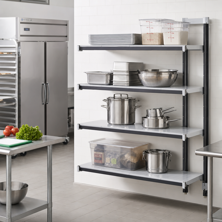 Product image #2 for Cambro Camshelving Elements XTRA 4-Tier Solid Stationary Add-On Polymer Shelving Unit, 18 x 54 x 64 Inches, Speckled Gray