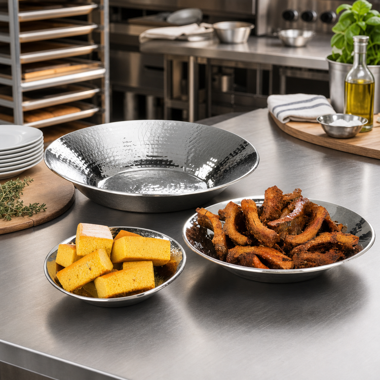 Product image #2 for American Metalcraft Hammered Stainless Steel Serving Bowl, 85 oz., 12-1/8 Inch Dia. x 2-1/4 Inch H