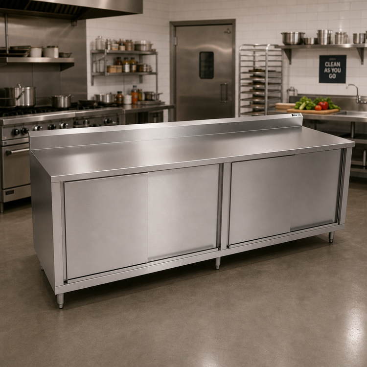 Product image #2 for John Boos 120-Inch x 36-Inch Enclosed Work Table with Sliding Doors and 5-Inch Backsplash