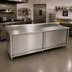 Thumbnail image #2 for John Boos 120-Inch x 36-Inch Enclosed Work Table with Sliding Doors and 5-Inch Backsplash
