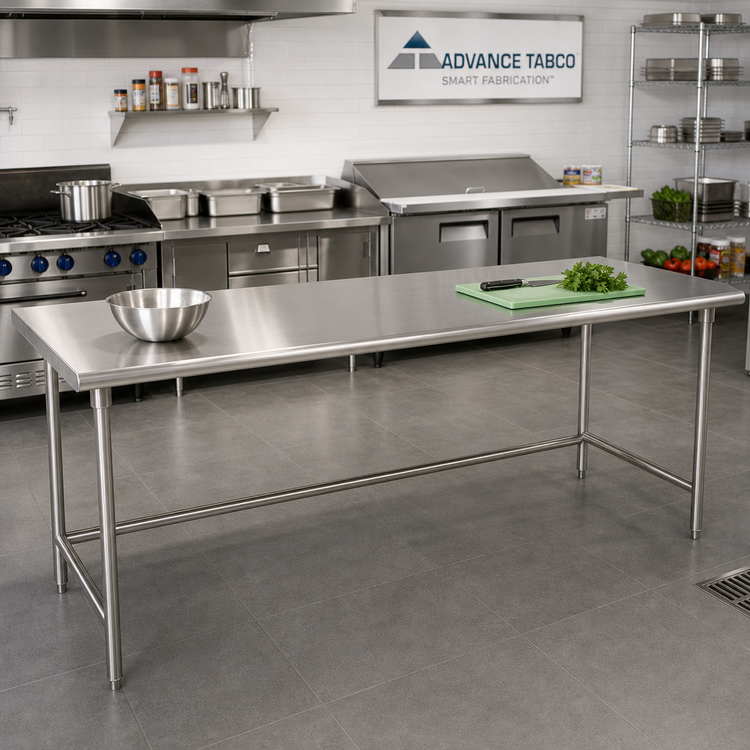 Product image #2 for Advance Tabco 84-Inch x 30-Inch 304 Stainless Steel Flat Top Open Base Work Table