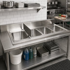Thumbnail image #2 for BK Resources DDI4-R5-1014HS 4-Compartment Drop-In Sink, 5-Inch Riser, 48 x 24 Inches, 304 Stainless Steel