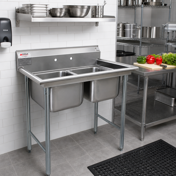 Product image #2 for Eagle Group 412 Series Two-Compartment Commercial Sink, 41 x 27-1/2 Inches, 430 Stainless Steel