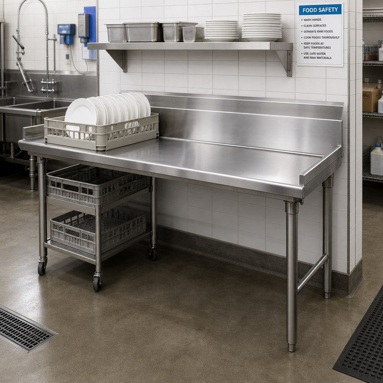 Product image #2 for Advance Tabco Right-Hand Straight Clean Dish Table with 10-1/2-Inch Backsplash, 83 x 30 Inches, 16 Gauge 304 Stainless Steel