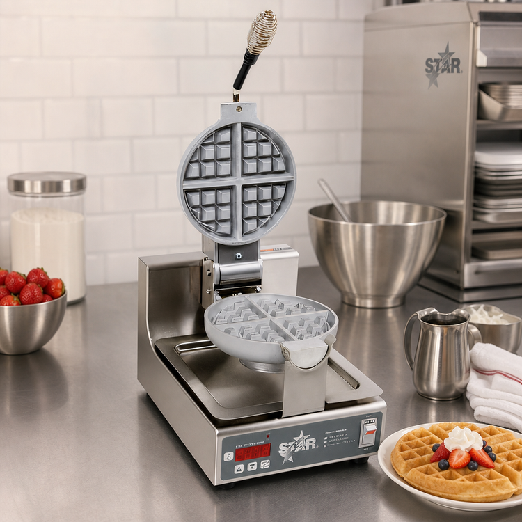 Product image #2 for Star SWBB Countertop Single Round Belgian Waffle Baker, 7-Inch Round Grid, Digital Controls