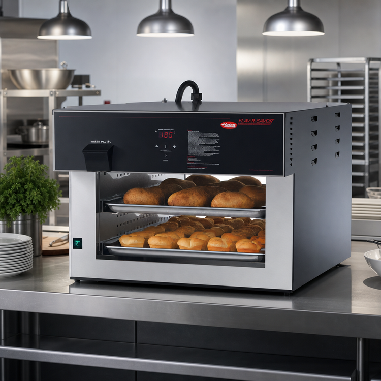 Product image #2 for Hatco Flav-R-Savor Pass-Through 2-Tier Humidified Countertop Heated Air Curtain Display Cabinet for Full-Size Sheet Pans