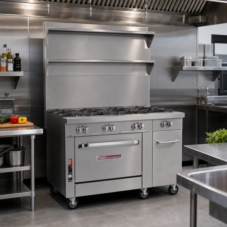 Product image #2 for Southbend Platinum 48-Inch Heavy Duty Gas Range with 8 Open Burners, Convection Oven Base and 12-Inch Right Cabinet