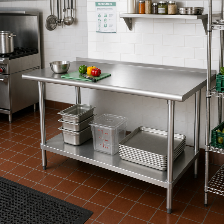 Product image #2 for Advance Tabco Special Value 304 Stainless Steel Work Table with 1-1/2-Inch Rear Splash and Adjustable Undershelf, 72 x 24 Inches