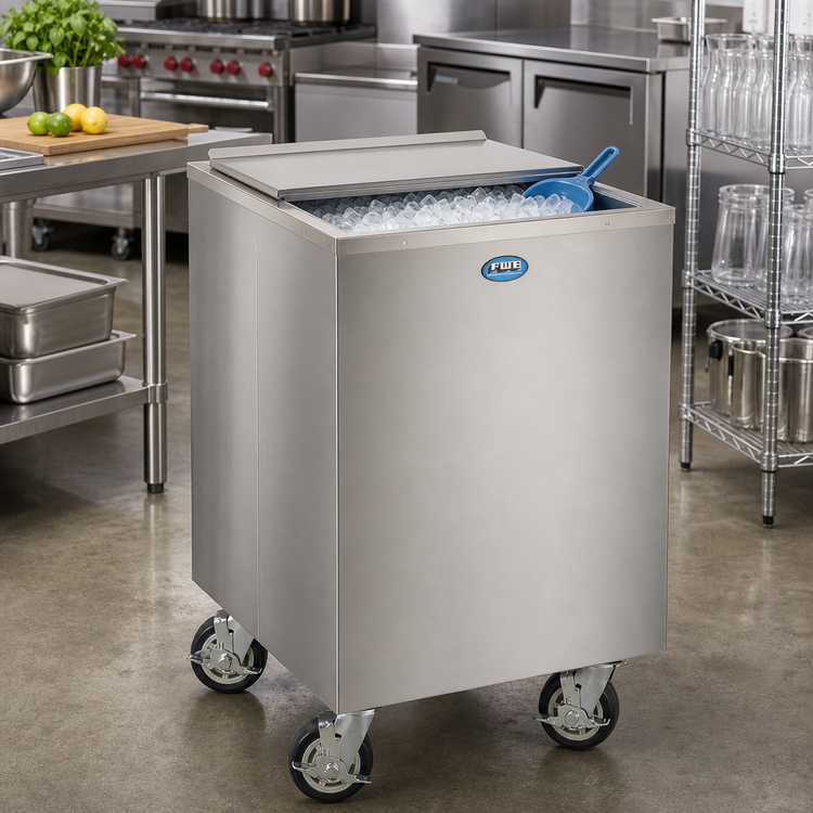 Product image #3 for Weather-All Mobile Stainless Steel Ice Caddy with 200-Lb Capacity and Sliding Lid