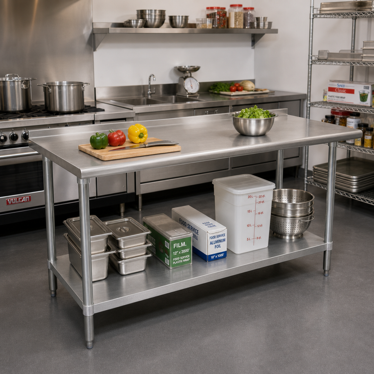 Product image #2 for Advance Tabco Stainless Steel Work Table with Adjustable Undershelf and 1-1/2-Inch Rear Up-Turn, 108 x 30 Inches