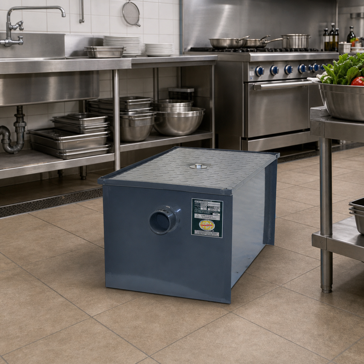 Product image #2 for BK Resources 20 lb. Carbon Steel Grease Trap with 10 GPM Flow Rate