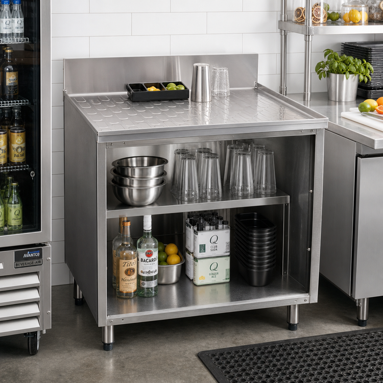 Product image #2 for CHOICE Underbar Stainless Steel Drainboard Cabinet, Open Front, 48 Inch W x 19 Inch D, No Doors