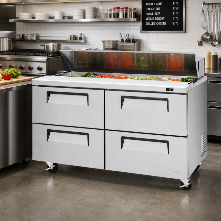 Product image #2 for Turbo Air Super Deluxe 60-Inch 2-Section 4-Drawer Sandwich/Salad Prep Table Refrigerator