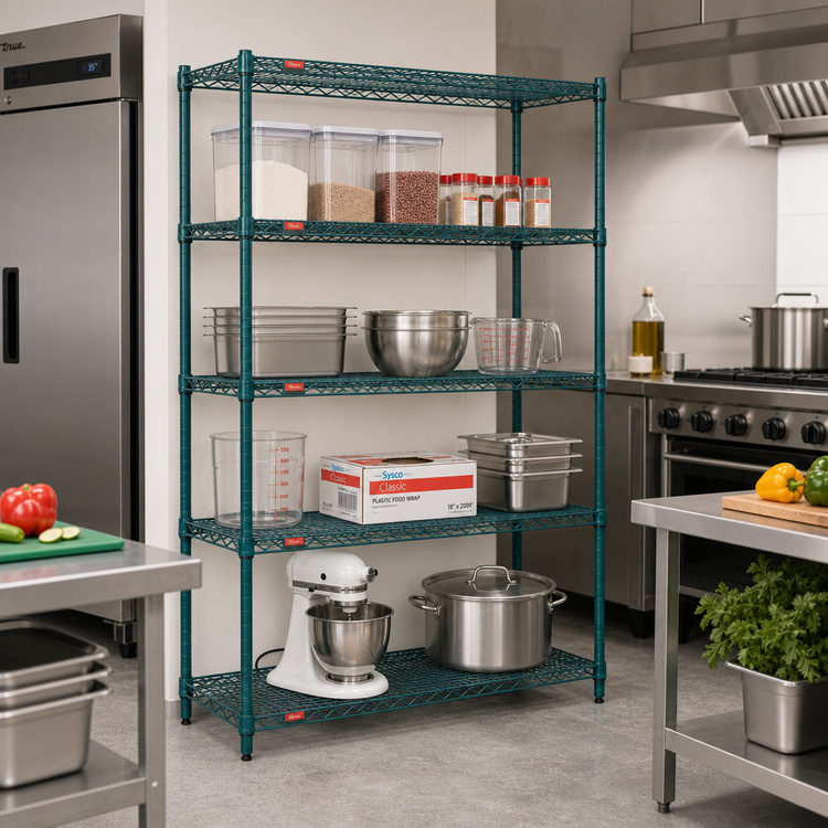 Product image #2 for EagleGard Red-i-Pak 4-Tier Wire Shelving Unit, 36W x 24D x 74H, Stationary, Blue-Green Hybrid Epoxy Finish