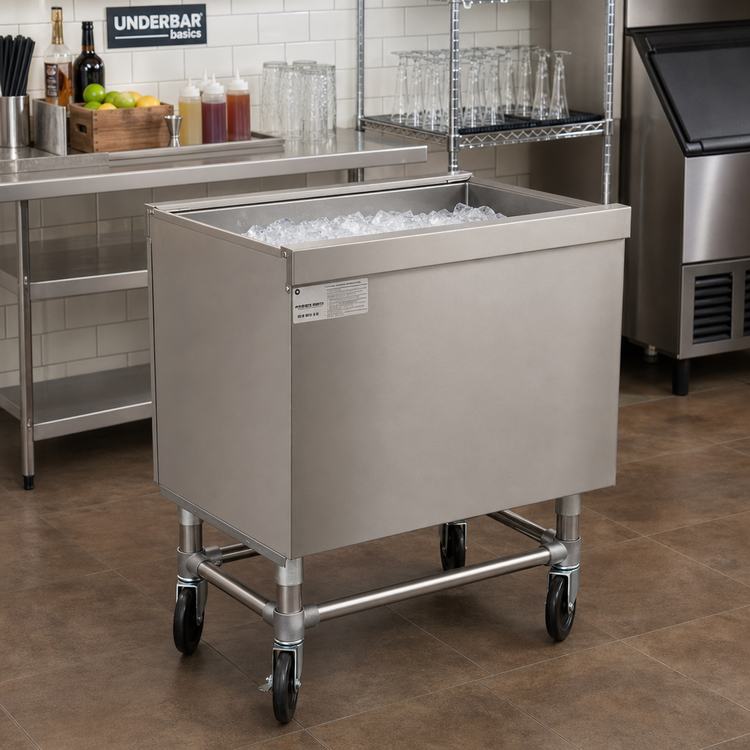 Product image #2 for Underbar Basics Portable Insulated Stainless Steel Ice Bin Caddy with 127 lb. Capacity