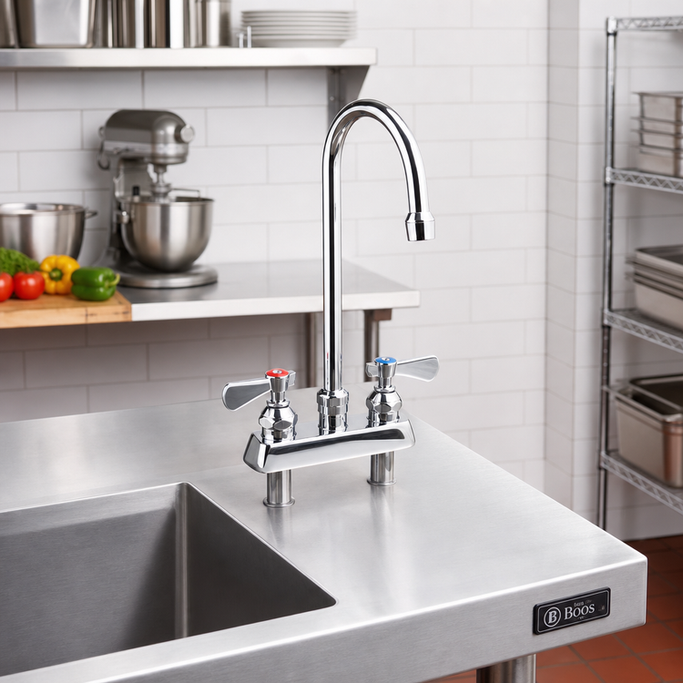 Product image #2 for John Boos Heavy Duty Lead-Free Deck-Mount Manual Faucet with 8-Inch Gooseneck Spout, 4-Inch Centers