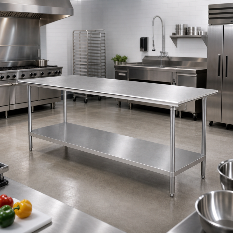 Product image #2 for Advance Tabco 144-Inch x 24-Inch 14-Gauge 304 Stainless Steel Work Table with Adjustable Undershelf