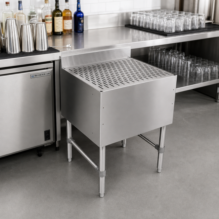 Product image #2 for John Boos Freestanding Underbar Drainboard with 3" Backsplash, 12"W x 21"D, Stainless Steel