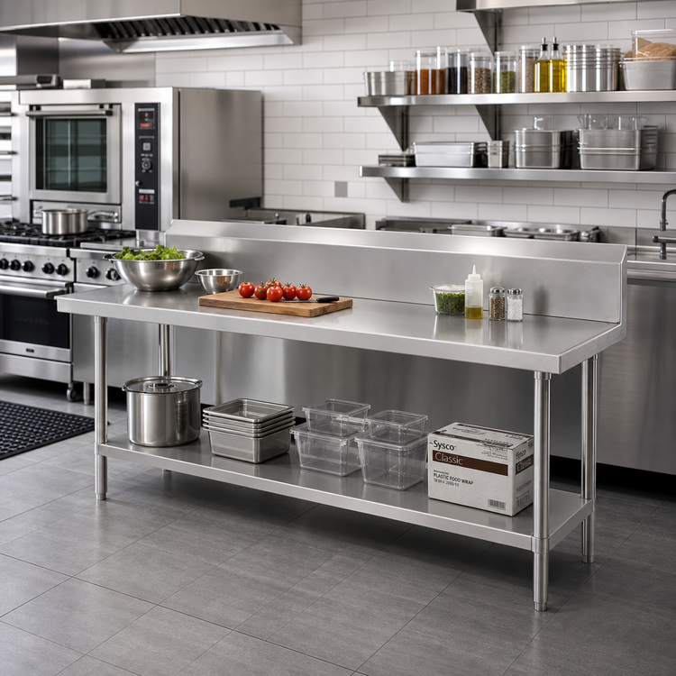 Product image #2 for Advance Tabco 108-Inch x 24-Inch Stainless Steel Work Table with 10-Inch Backsplash and Undershelf