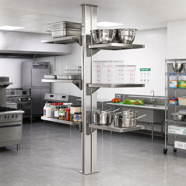 Product image #2 for Eagle Group Heavy-Duty Back-to-Back Upright Set for Cantilevered Shelving, Floor-to-Ceiling Mount, 48 Inch, Stainless Steel
