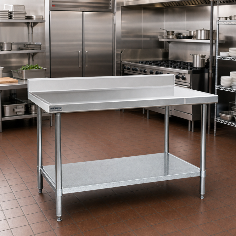 Product image #2 for Spec-Master Marine Series 108-Inch W x 36-Inch D Stainless Steel Work Table with 4-1/2-Inch Backsplash and Adjustable Galvanized Undershelf